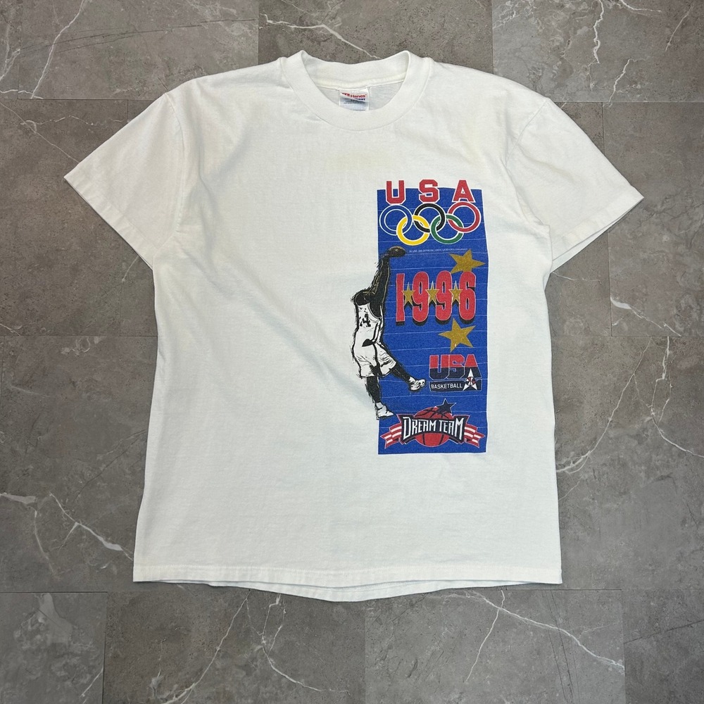 90s Vintage Olympics Basketball Graphic Tee Mens Medium Short Sleeve Caricature